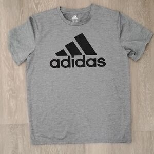 Adidas Heather Gray Tee with Black Emblem